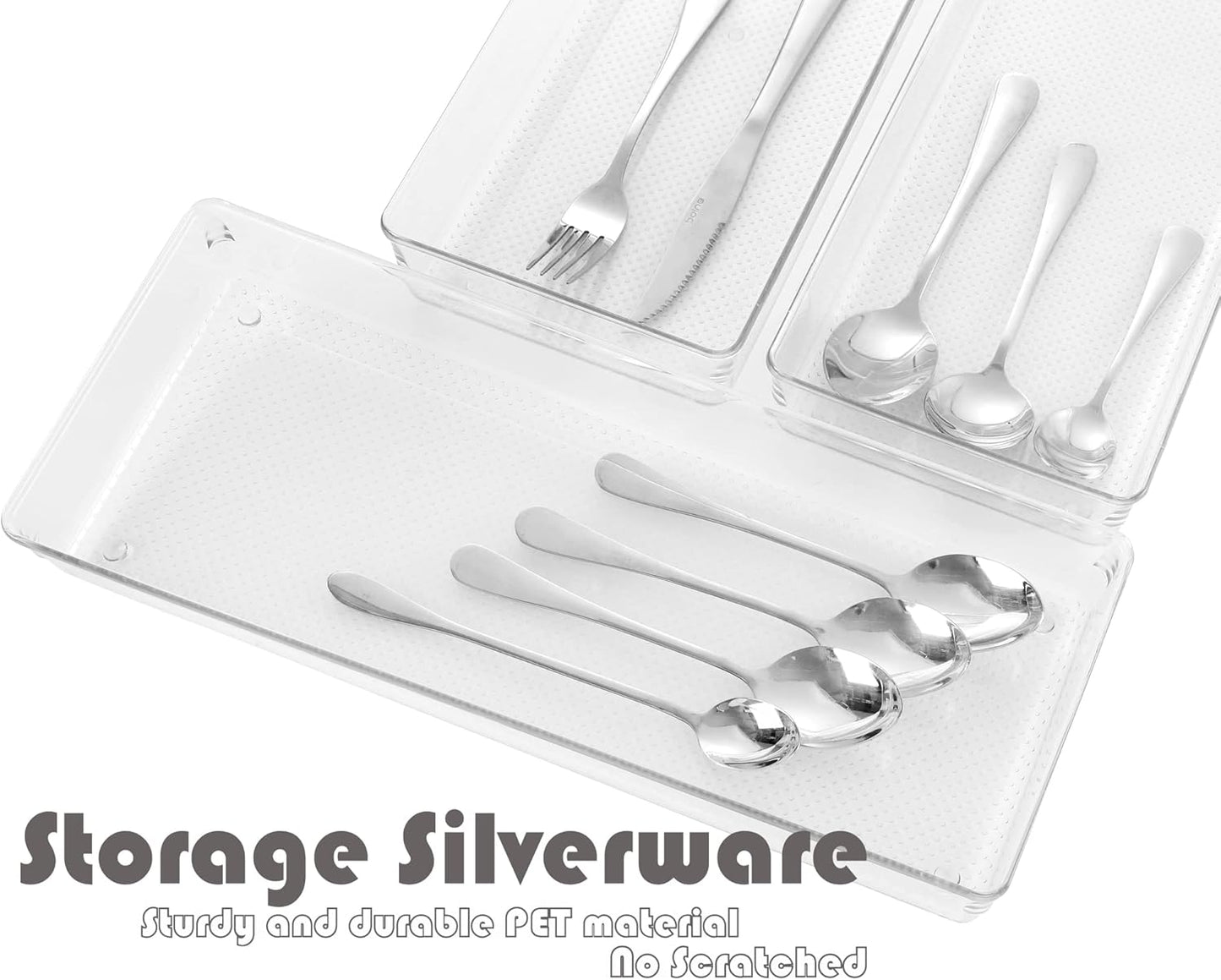 3 Pack Large Clear Plastic Drawer Organizer Tray Cutlery Utensil Makeups Drawer Organizers 12" X 6"