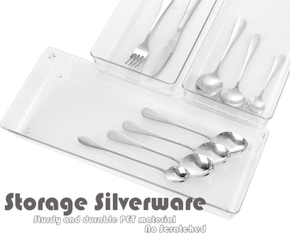 3 Pack Large Clear Plastic Drawer Organizer Tray Cutlery Utensil Makeups Drawer Organizers 12" X 6"