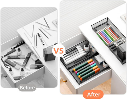 3 Pack Large Clear Plastic Drawer Organizer Tray Cutlery Utensil Makeups Drawer Organizers 12" X 6"