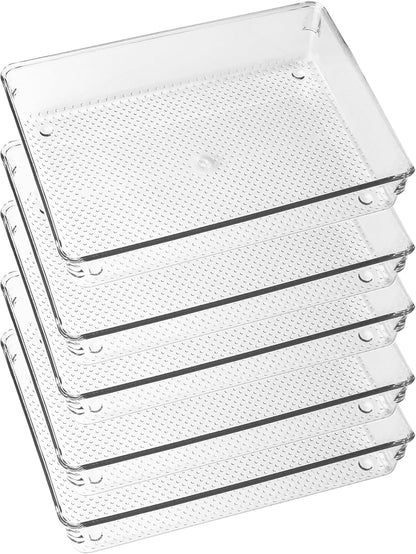 3 Pack Large Clear Plastic Drawer Organizer Tray Cutlery Utensil Makeups Drawer Organizers 12" X 6"