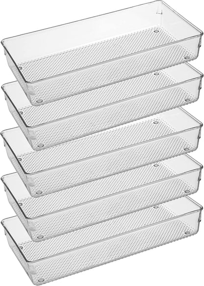 3 Pack Large Clear Plastic Drawer Organizer Tray Cutlery Utensil Makeups Drawer Organizers 12" X 6"