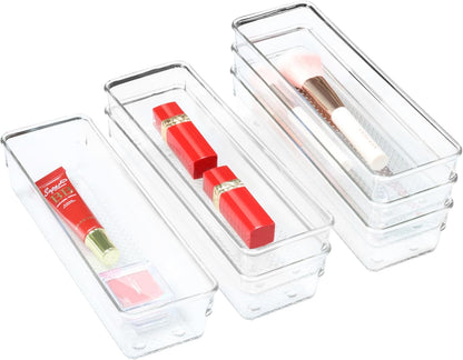3 Pack Large Clear Plastic Drawer Organizer Tray Cutlery Utensil Makeups Drawer Organizers 12" X 6"