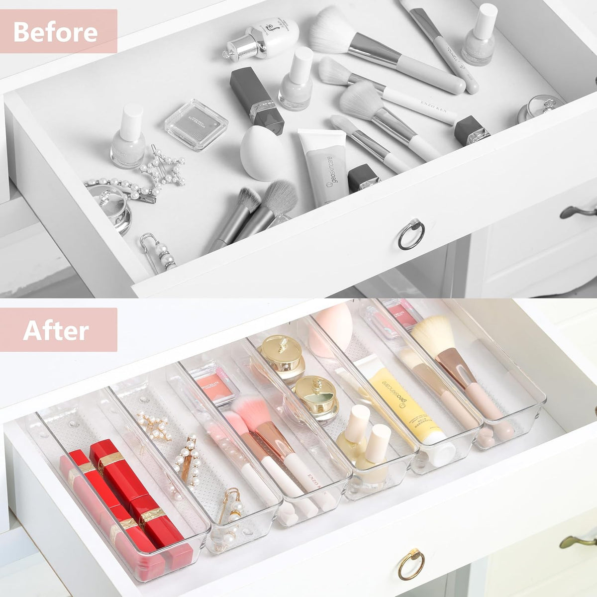 3 Pack Large Clear Plastic Drawer Organizer Tray Cutlery Utensil Makeups Drawer Organizers 12" X 6"