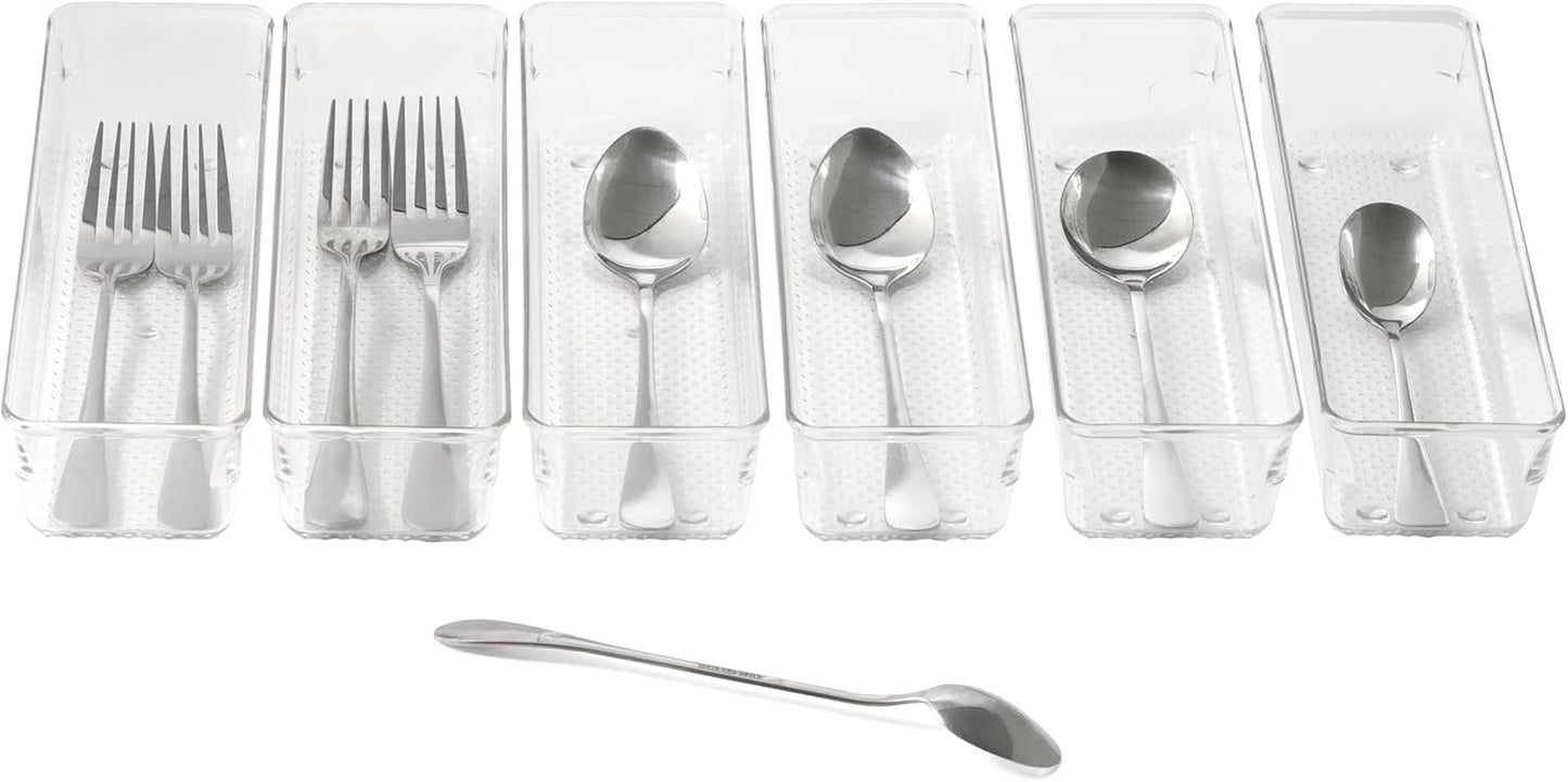 3 Pack Large Clear Plastic Drawer Organizer Tray Cutlery Utensil Makeups Drawer Organizers 12" X 6"