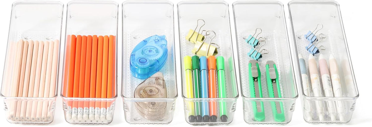 3 Pack Large Clear Plastic Drawer Organizer Tray Cutlery Utensil Makeups Drawer Organizers 12" X 6"