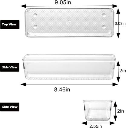 3 Pack Large Clear Plastic Drawer Organizer Tray Cutlery Utensil Makeups Drawer Organizers 12" X 6"