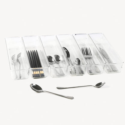 3 Pack Large Clear Plastic Drawer Organizer Tray Cutlery Utensil Makeups Drawer Organizers 12" X 6"