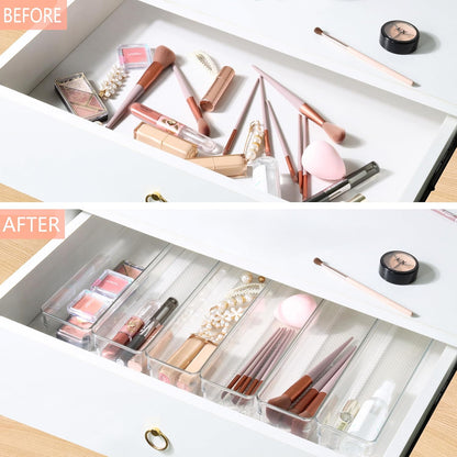 3 Pack Large Clear Plastic Drawer Organizer Tray Cutlery Utensil Makeups Drawer Organizers 12" X 6"