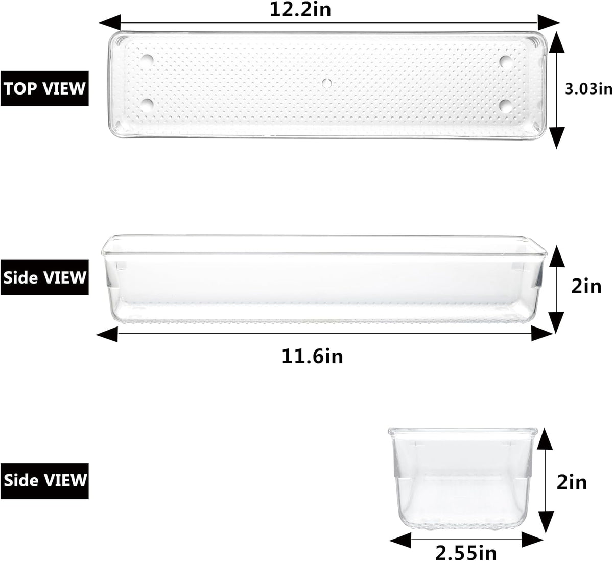 3 Pack Large Clear Plastic Drawer Organizer Tray Cutlery Utensil Makeups Drawer Organizers 12" X 6"