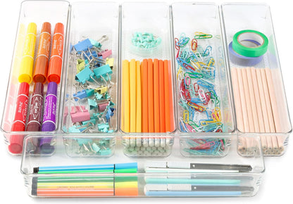 3 Pack Large Clear Plastic Drawer Organizer Tray Cutlery Utensil Makeups Drawer Organizers 12" X 6"