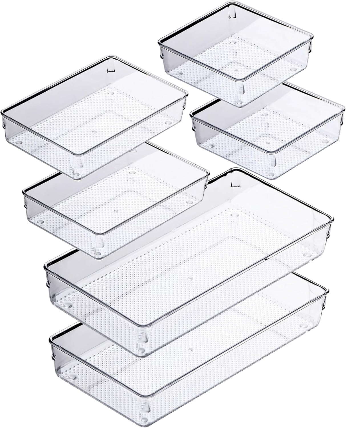 3 Pack Large Clear Plastic Drawer Organizer Tray Cutlery Utensil Makeups Drawer Organizers 12" X 6"
