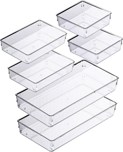 3 Pack Large Clear Plastic Drawer Organizer Tray Cutlery Utensil Makeups Drawer Organizers 12" X 6"