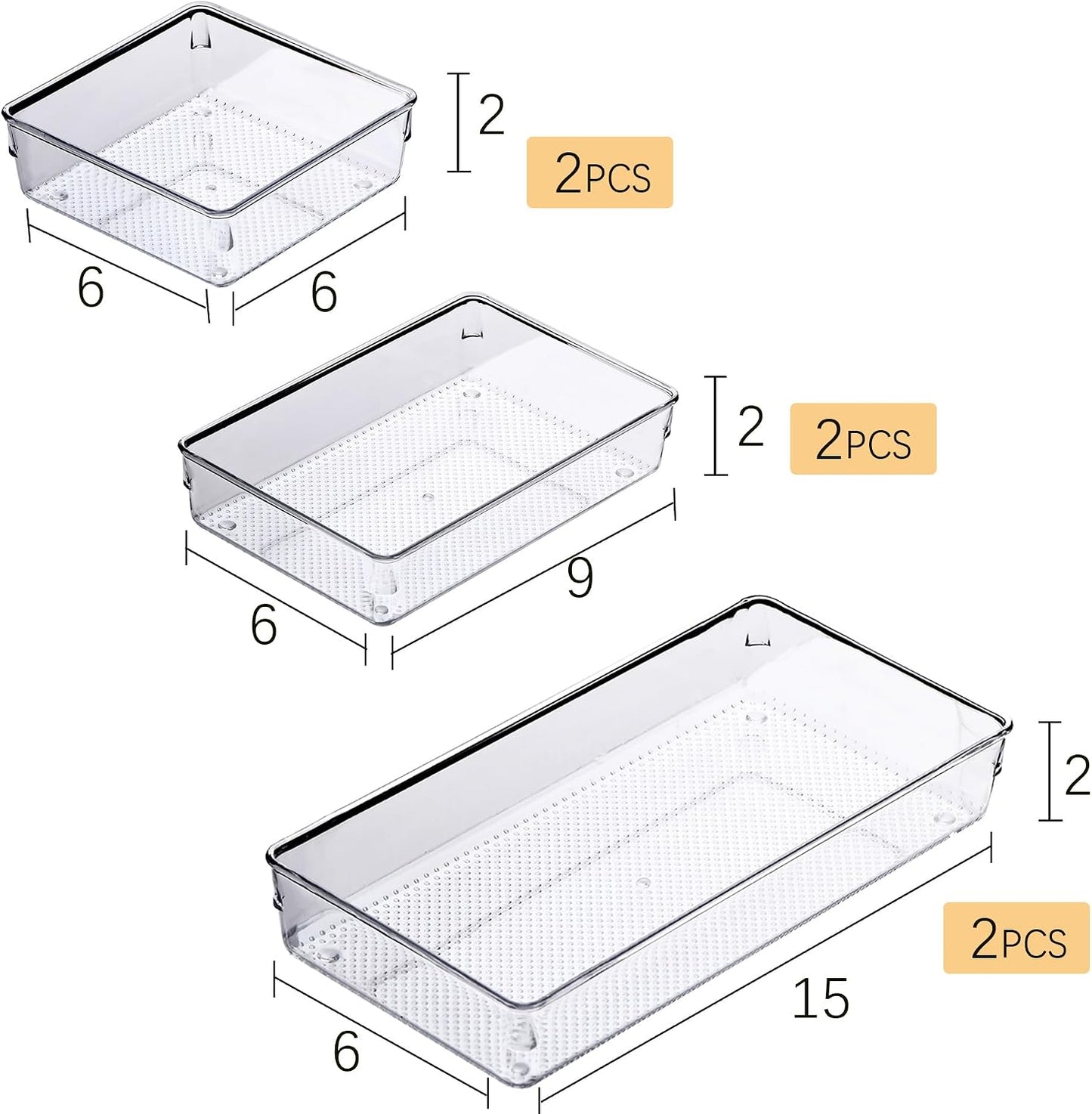 3 Pack Large Clear Plastic Drawer Organizer Tray Cutlery Utensil Makeups Drawer Organizers 12" X 6"