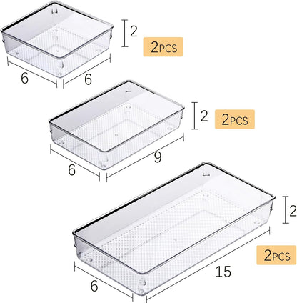 3 Pack Large Clear Plastic Drawer Organizer Tray Cutlery Utensil Makeups Drawer Organizers 12" X 6"