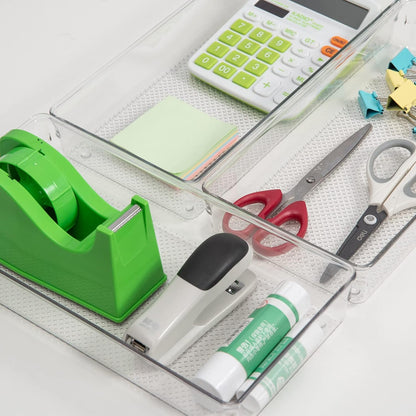 3 Pack Large Clear Plastic Drawer Organizer Tray Cutlery Utensil Makeups Drawer Organizers 12" X 6"