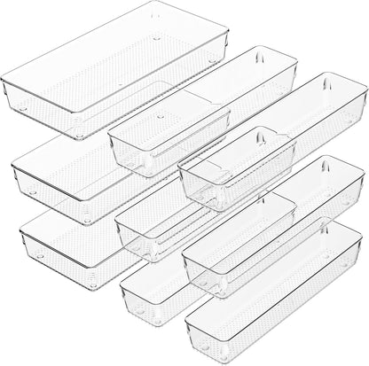 3 Pack Large Clear Plastic Drawer Organizer Tray Cutlery Utensil Makeups Drawer Organizers 12" X 6"