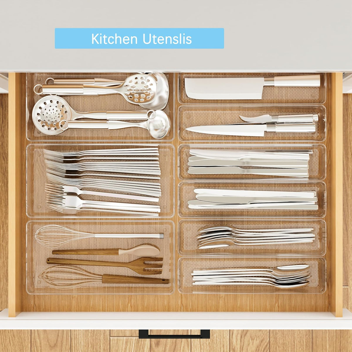 3 Pack Large Clear Plastic Drawer Organizer Tray Cutlery Utensil Makeups Drawer Organizers 12" X 6"