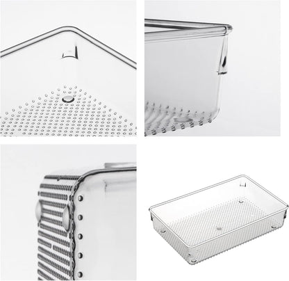 3 Pack Large Clear Plastic Drawer Organizer Tray Cutlery Utensil Makeups Drawer Organizers 12" X 6"