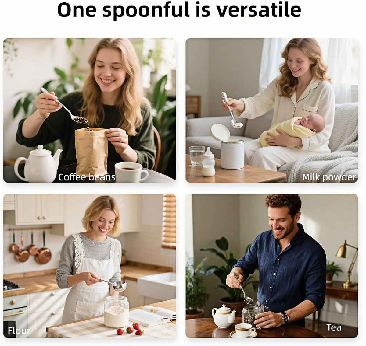 Stainless Steel Coffee Scoop&Seal Clip,2-in-1 Measuring Spoon for Ground Coffee,Tea, Sugar,Airtight Kitchen Storage,Dishwasher Safe,6.69-inch Length,Serrated Sealing Clip