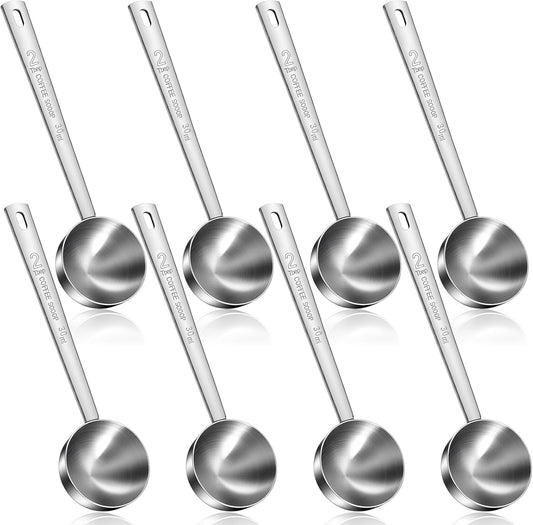 8 Pcs 2 Tablespoon Scoop,Long Handle Coffee Scoops 30 ml Stainless Steel Coffee Spoons Set Two tbsp for Milk Fruit Powder, Loose Tea Dry, Spice Jar, Cooking Baking, and Other Dry Goods