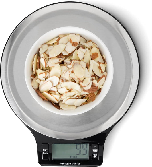 Digital Kitchen Scale with LCD Display, Tare Function, Multiple Units, Weighs up to 11 Pounds, Batteries Included, Black and Stainless Steel