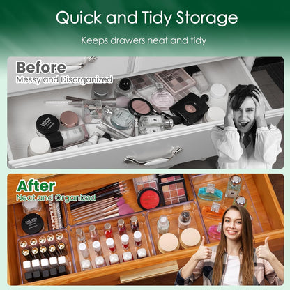 6 Pcs Large Size Clear Drawer Organizer Set, Acrylic Non Slip Non Cracking Kitchen Drawer Storage Tray Divider, Multifunctional Storage for Cosmetics, Bathroom, Tools, Kitchen and Office