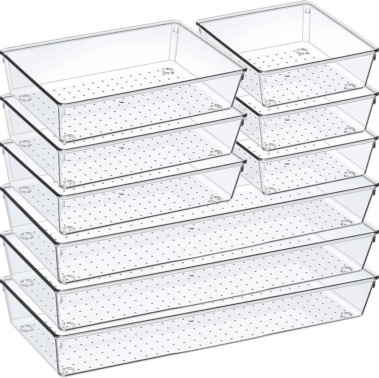 6 Pcs Large Size Clear Drawer Organizer Set, Acrylic Non Slip Non Cracking Kitchen Drawer Storage Tray Divider, Multifunctional Storage for Cosmetics, Bathroom, Tools, Kitchen and Office