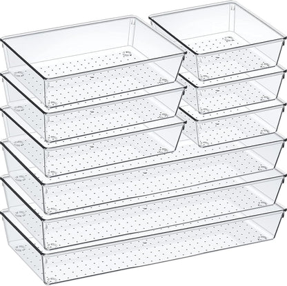 6 Pcs Large Size Clear Drawer Organizer Set, Acrylic Non Slip Non Cracking Kitchen Drawer Storage Tray Divider, Multifunctional Storage for Cosmetics, Bathroom, Tools, Kitchen and Office