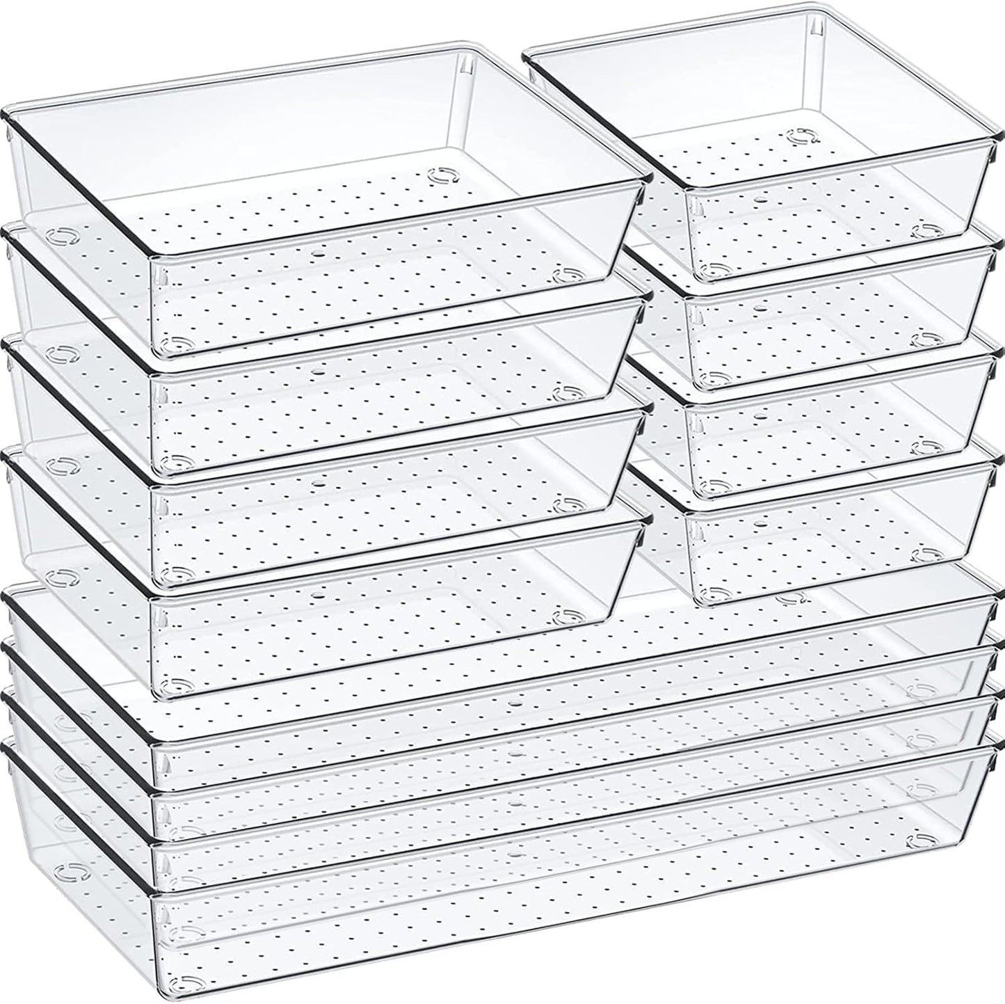6 Pcs Large Size Clear Drawer Organizer Set, Acrylic Non Slip Non Cracking Kitchen Drawer Storage Tray Divider, Multifunctional Storage for Cosmetics, Bathroom, Tools, Kitchen and Office