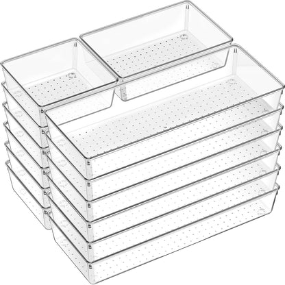 6 Pcs Large Size Clear Drawer Organizer Set, Acrylic Non Slip Non Cracking Kitchen Drawer Storage Tray Divider, Multifunctional Storage for Cosmetics, Bathroom, Tools, Kitchen and Office