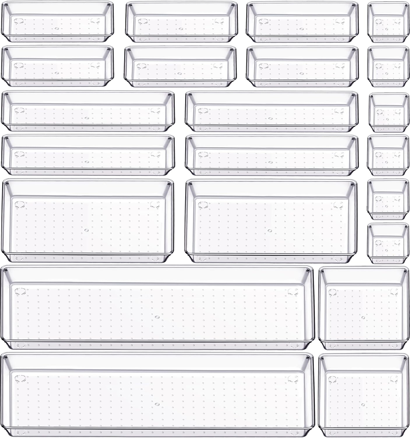 6 Pcs Large Size Clear Drawer Organizer Set, Acrylic Non Slip Non Cracking Kitchen Drawer Storage Tray Divider, Multifunctional Storage for Cosmetics, Bathroom, Tools, Kitchen and Office