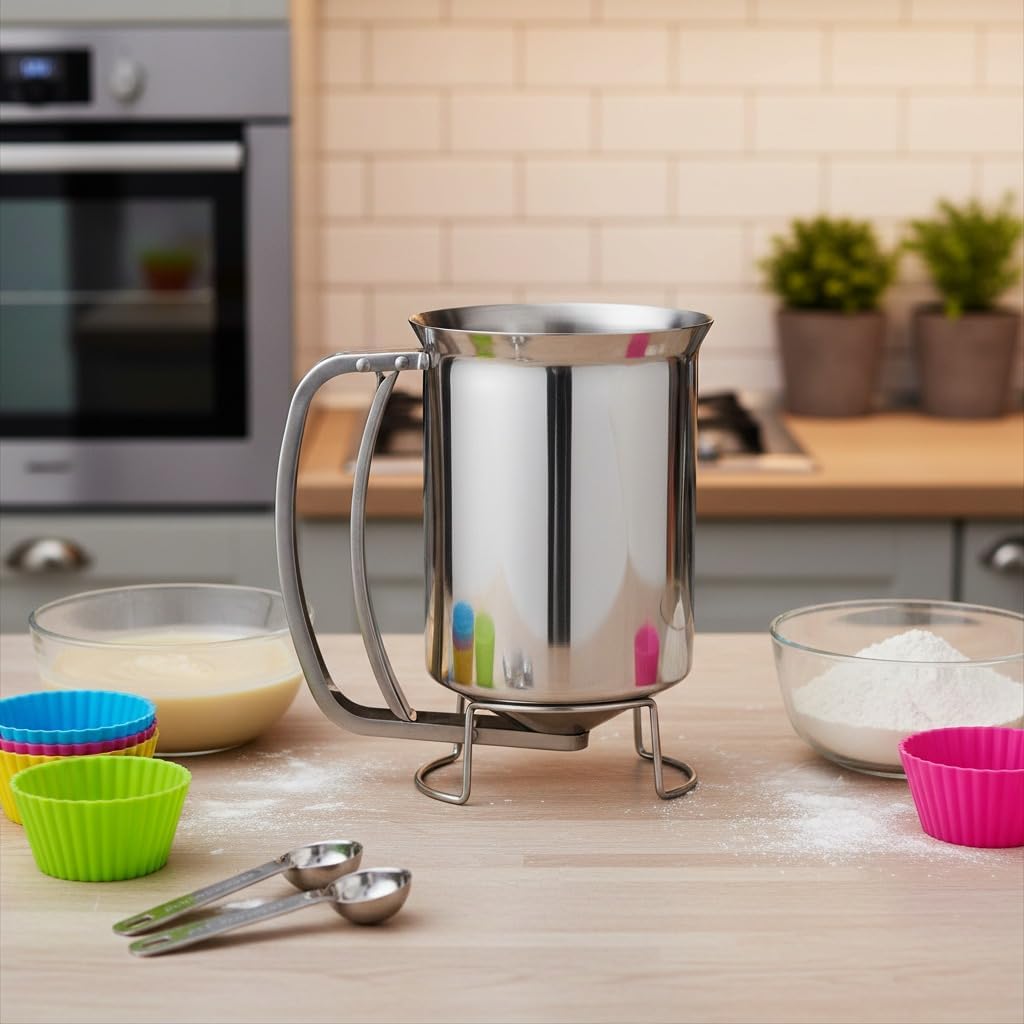 800ml / 27fl oz Pancake Batter Dispenser Bottle, Stainless Steel Funnel Cake Dispenser, Handheld Spout Pancake Mix Batter Pourer Dispenser for Baking Cupcakes Muffins