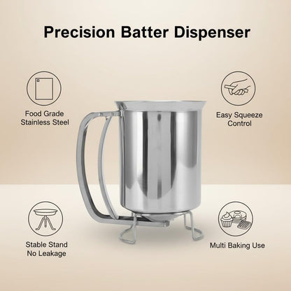 800ml / 27fl oz Pancake Batter Dispenser Bottle, Stainless Steel Funnel Cake Dispenser, Handheld Spout Pancake Mix Batter Pourer Dispenser for Baking Cupcakes Muffins