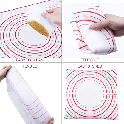 Rolling Pins, Stainless Steel Dough Roller, Rolling Pin and Silicone Baking Pastry Mat Set, Adjustable Rolling Pin with Thickness Rings for Baking Dough, Pizza, Pie, Pastries, Pasta, Cookies(Black)