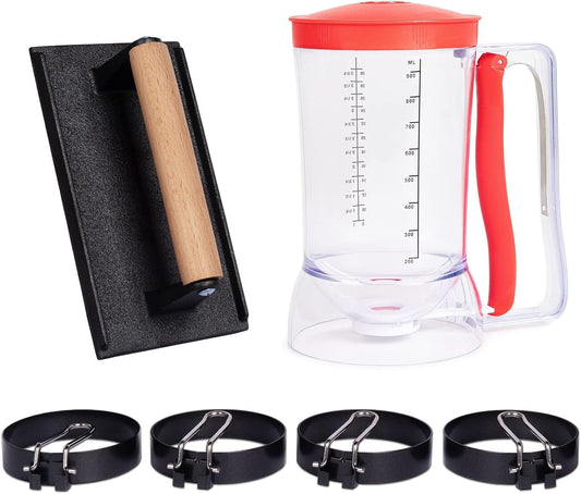 6-Piece Griddle Breakfast Kit for Blackstone - Complete Set of Griddle Accessories Including Pancake Batter Dispenser, Bacon Press, and Egg Rings