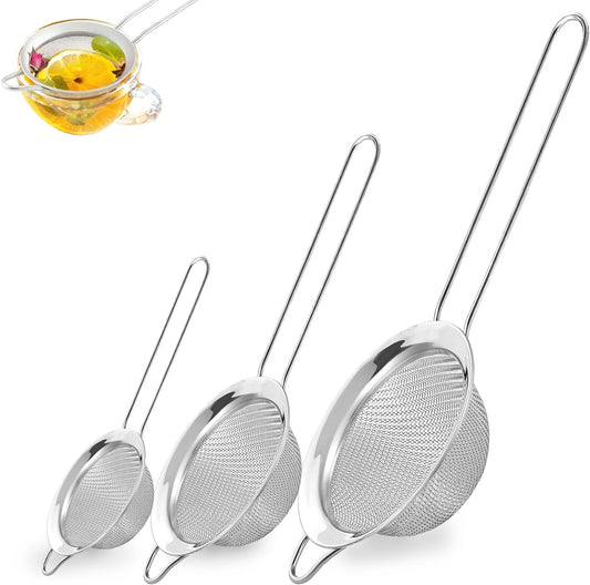 3Pcs Fine Mesh Strainer with Handle, Small Sifter Strainers Set, Stainless Steel Sieve Colander for Kitchen Baking Juice Quinoa Food Flour