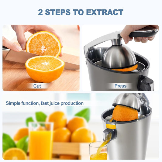 Electric Citrus Juicer, Automatic Orange Juicer Machine & Lemon Squeezer with One-Touch Operation, High Juice Yield and Easy to Clean Juice Maker for Home & Kitchen Use, Silver