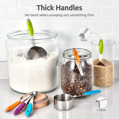 Measuring Cups : 18/8 Stainless Steel Measuring Cups and Spoons Set of 10 Piece, Upgraded Thickness Handle (Multicolors)