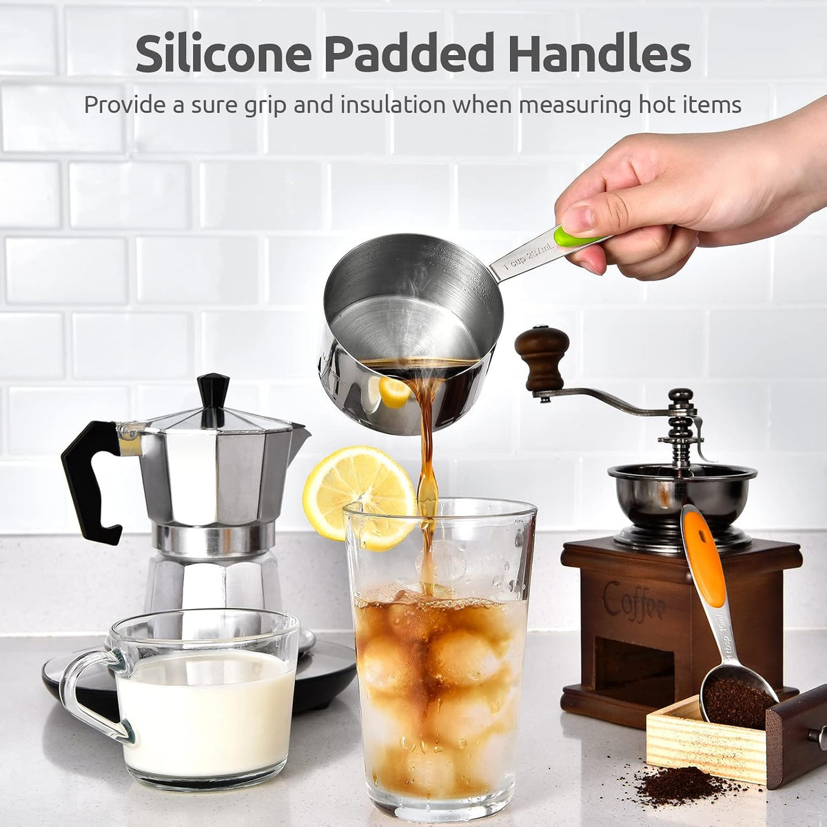 Measuring Cups : 18/8 Stainless Steel Measuring Cups and Spoons Set of 10 Piece, Upgraded Thickness Handle (Multicolors)