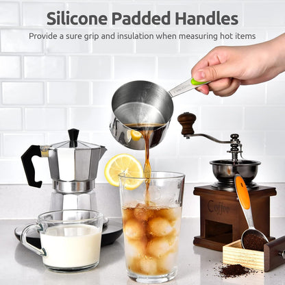Measuring Cups : 18/8 Stainless Steel Measuring Cups and Spoons Set of 10 Piece, Upgraded Thickness Handle (Multicolors)