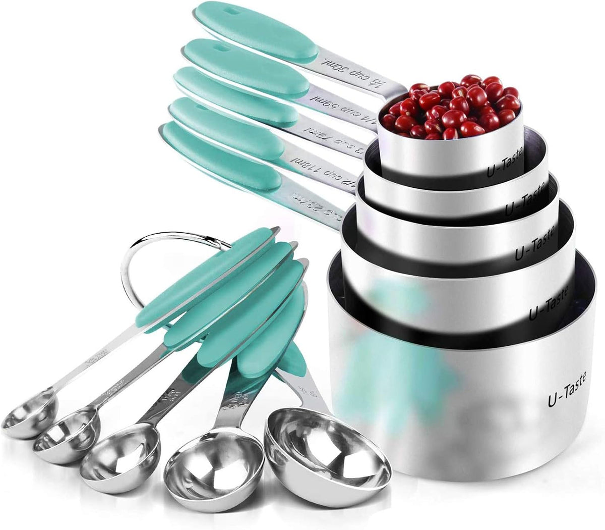 Measuring Cups : 18/8 Stainless Steel Measuring Cups and Spoons Set of 10 Piece, Upgraded Thickness Handle (Multicolors)