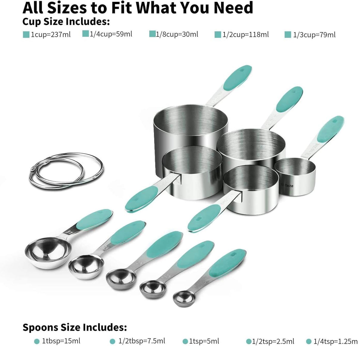 Measuring Cups : 18/8 Stainless Steel Measuring Cups and Spoons Set of 10 Piece, Upgraded Thickness Handle (Multicolors)