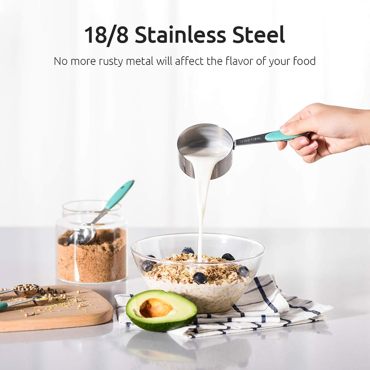 Measuring Cups : 18/8 Stainless Steel Measuring Cups and Spoons Set of 10 Piece, Upgraded Thickness Handle (Multicolors)