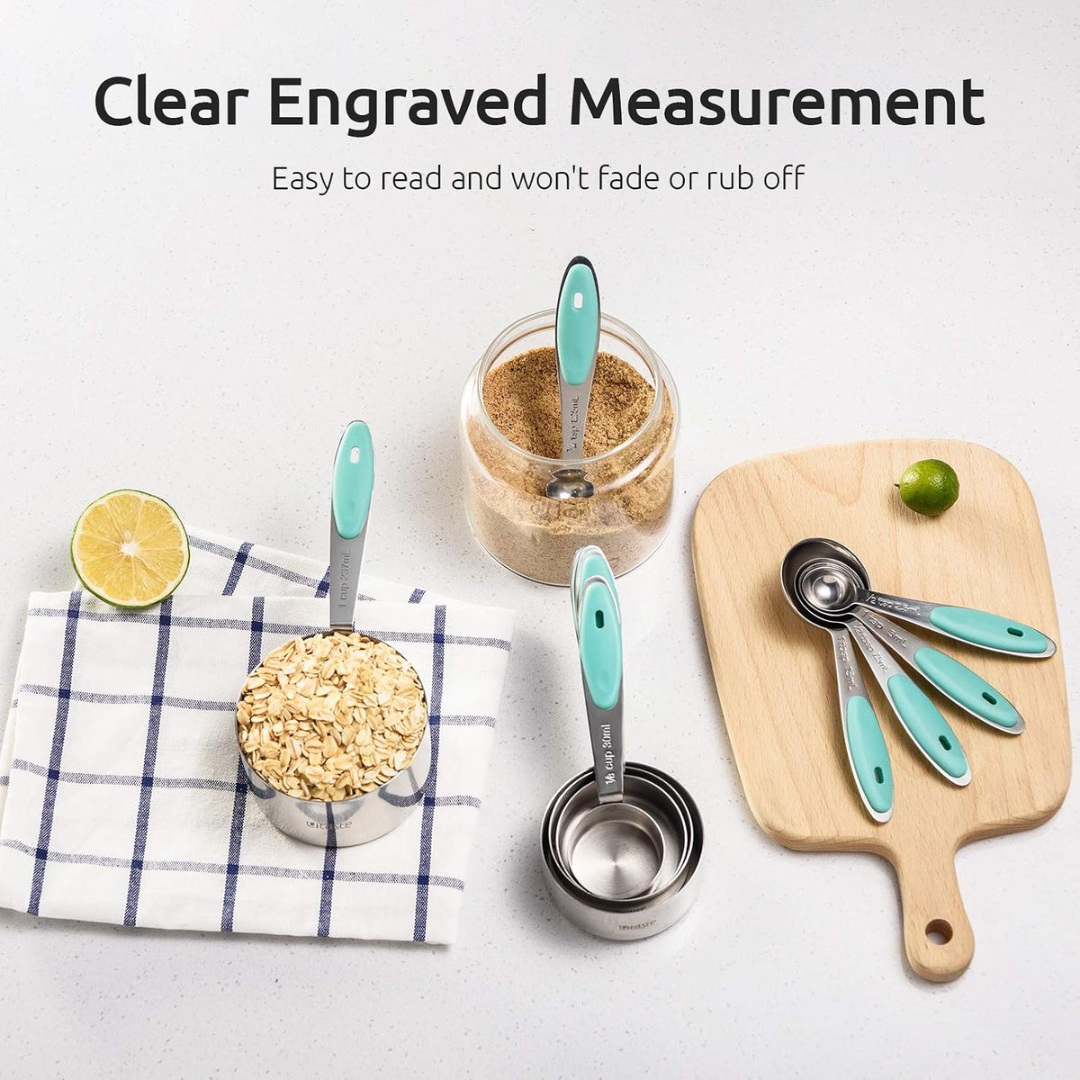 Measuring Cups : 18/8 Stainless Steel Measuring Cups and Spoons Set of 10 Piece, Upgraded Thickness Handle (Multicolors)