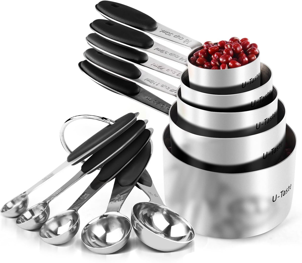 Measuring Cups : 18/8 Stainless Steel Measuring Cups and Spoons Set of 10 Piece, Upgraded Thickness Handle (Multicolors)