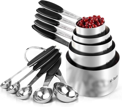 Measuring Cups : 18/8 Stainless Steel Measuring Cups and Spoons Set of 10 Piece, Upgraded Thickness Handle (Multicolors)