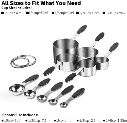 Measuring Cups : 18/8 Stainless Steel Measuring Cups and Spoons Set of 10 Piece, Upgraded Thickness Handle (Multicolors)