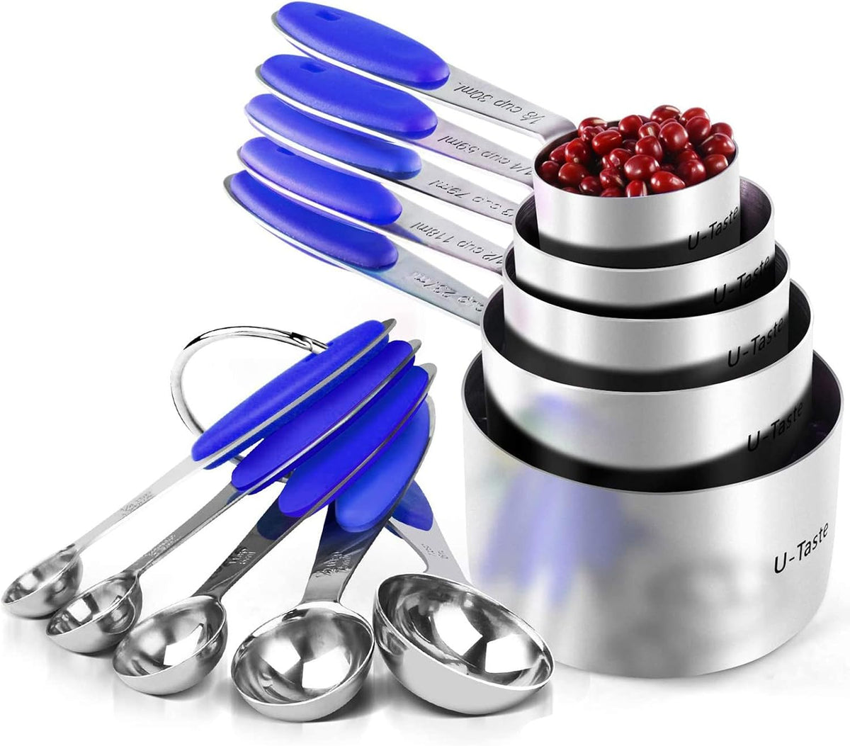 Measuring Cups : 18/8 Stainless Steel Measuring Cups and Spoons Set of 10 Piece, Upgraded Thickness Handle (Multicolors)