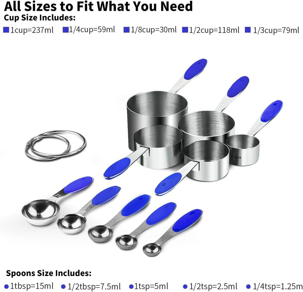 Measuring Cups : 18/8 Stainless Steel Measuring Cups and Spoons Set of 10 Piece, Upgraded Thickness Handle (Multicolors)