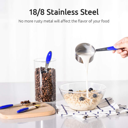 Measuring Cups : 18/8 Stainless Steel Measuring Cups and Spoons Set of 10 Piece, Upgraded Thickness Handle (Multicolors)